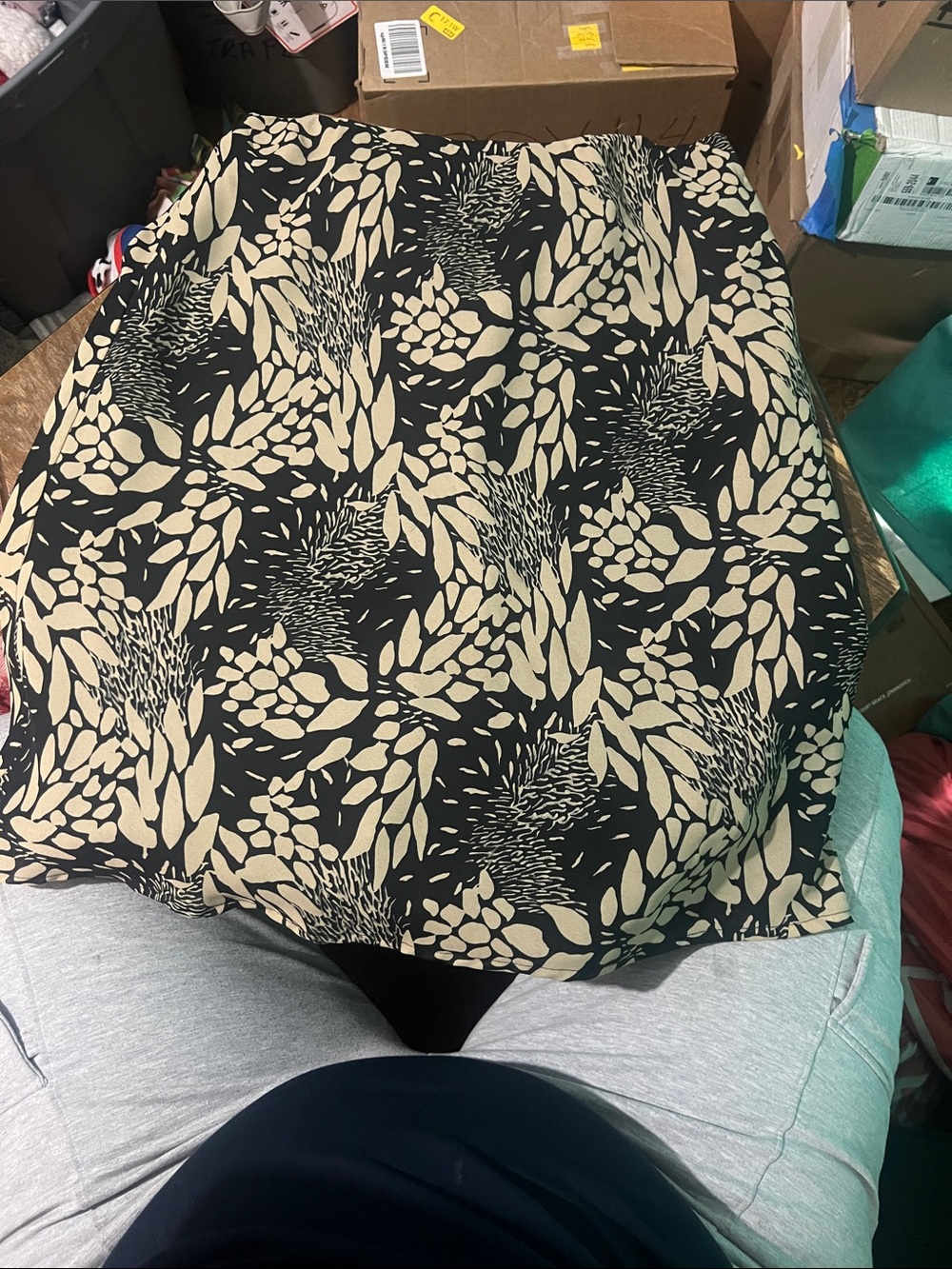 Kathie Lee Collection Black and Cream Floral Print Skirt